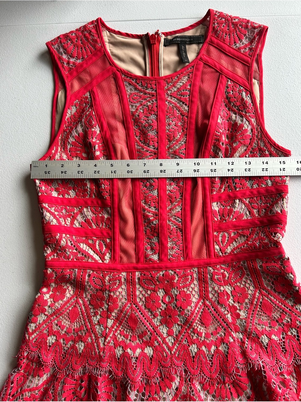 BCBGMAXAZRIA Shira Red Lotus Lace Fit & Flare Mini Dress - Size 4 - Picture 8 of 12